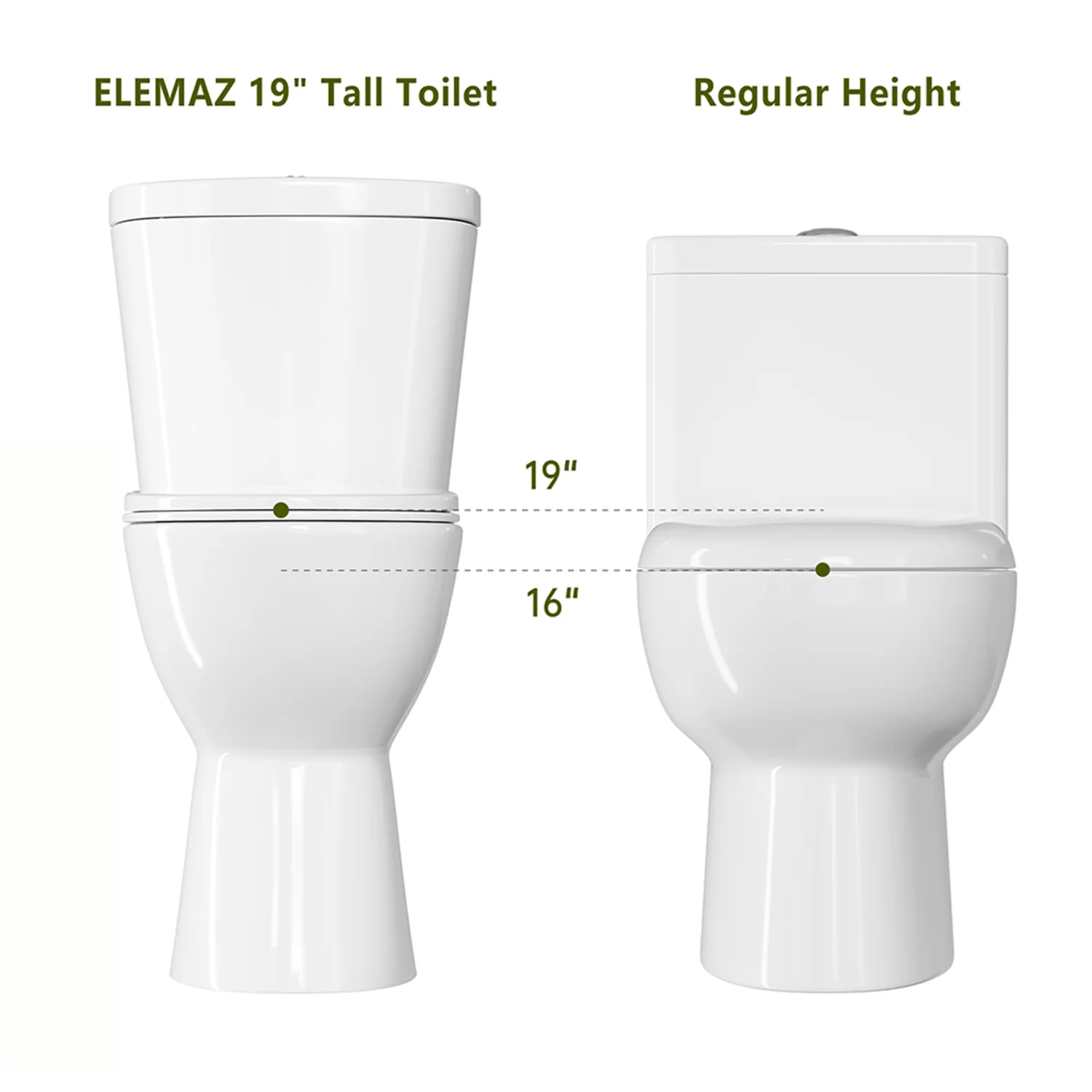 ELEMAZ 19" Tall Toilet | ADA Height Toilet Rear Discharge - Image 4