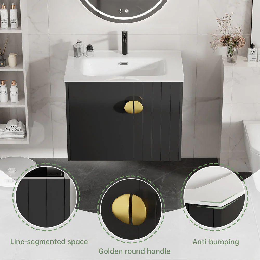 Sigsoul 24 Inch Floating Bathroom Vanity | Black - Image 3