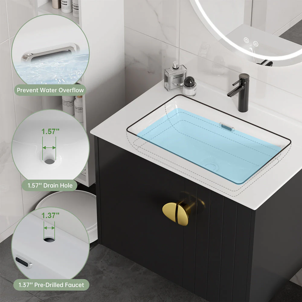Sigsoul 24 Inch Floating Bathroom Vanity | Black - Image 4