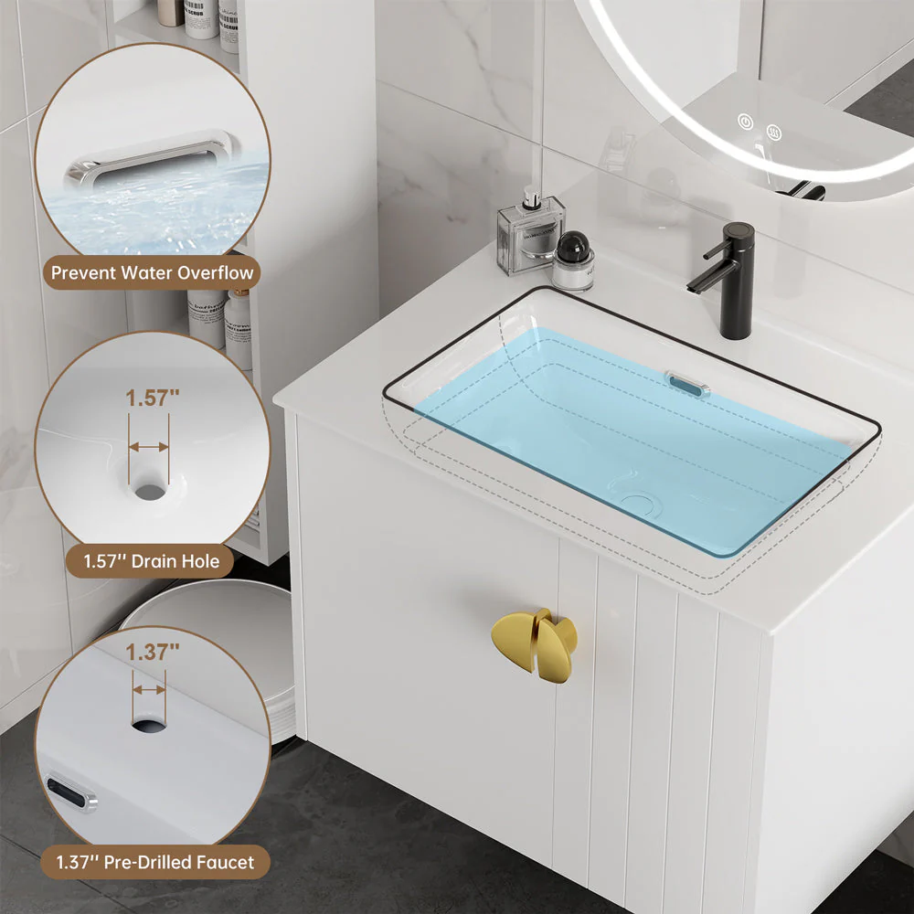 Sigsoul 24 Inch Floating Bathroom Vanity | White - Image 3