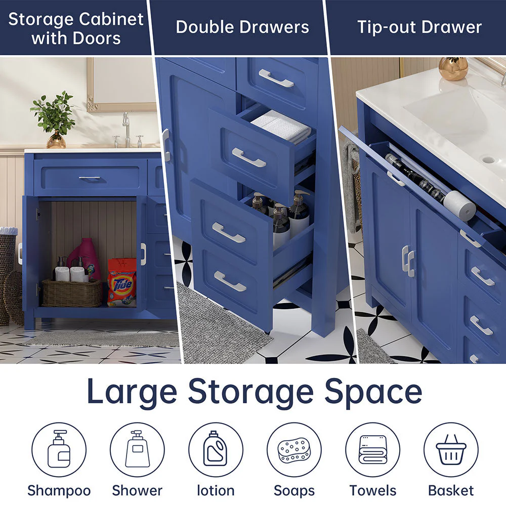Sigsoul 30 Inch Bathroom Vanity | Blue Freestanding Cabinet with Sharp Corner Ceramic Sink - Image 4