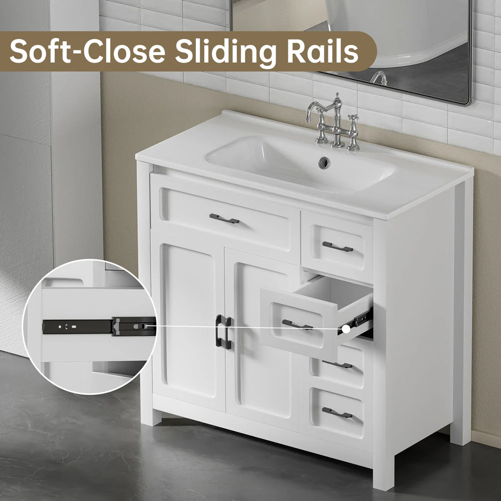 Sigsoul 30 Inch Bathroom Vanity | White Freestanding Cabinet with Sharp Corner Sink - Image 4