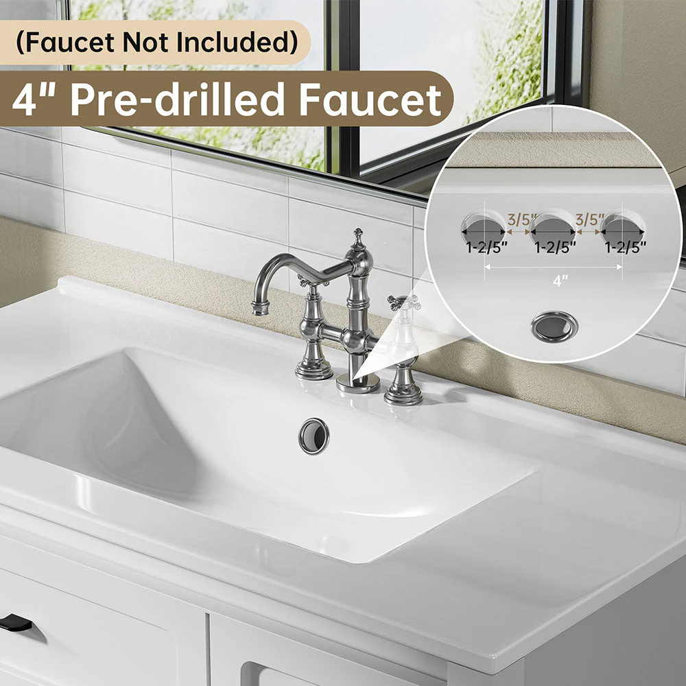 Sigsoul 30 Inch Bathroom Vanity | White Freestanding Cabinet with Sharp Corner Sink - Image 5