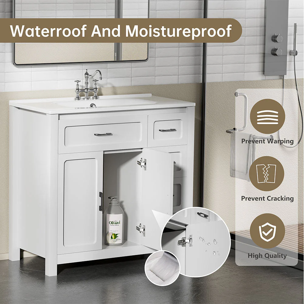Sigsoul 30 Inch Bathroom Vanity | White Freestanding Cabinet with Sharp Corner Sink - Image 7