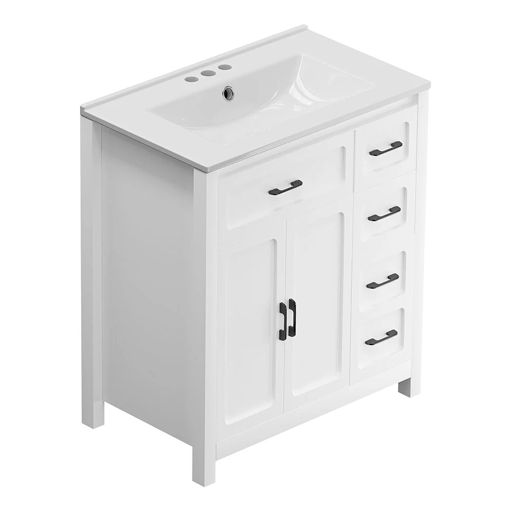 Sigsoul 30 Inch Bathroom Vanity | White Freestanding Cabinet with Sharp Corner Sink - Image 8
