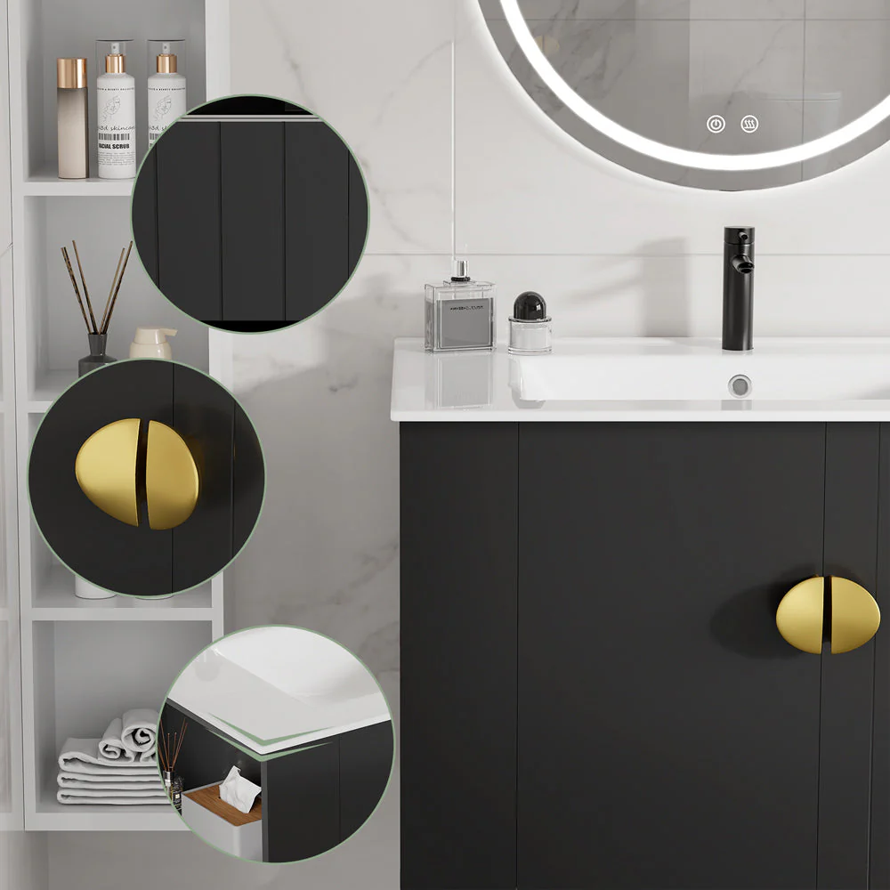 Sigsoul 30 Inch Floating Bathroom Vanity | 3-Hole Sink & Black Left-Side Open Shelving - Image 3