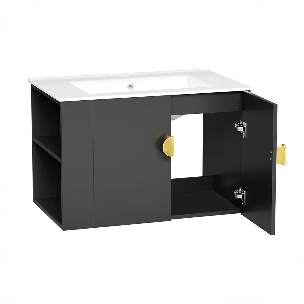 Sigsoul 30 Inch Floating Bathroom Vanity | 3-Hole Sink & Black Left-Side Open Shelving - Image 6