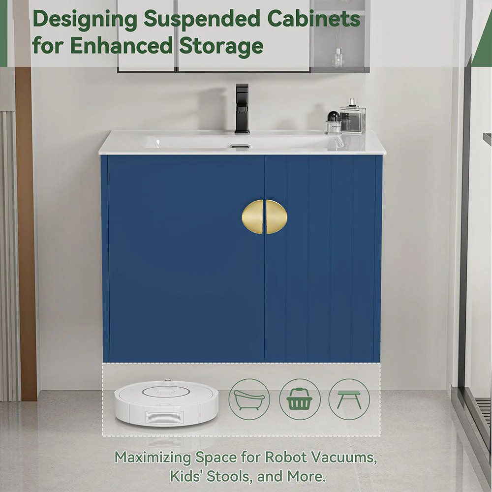Sigsoul 30 Inch Floating Bathroom Vanity | 3-Hole Sink & Blue Left-Side Open Shelving - Image 3