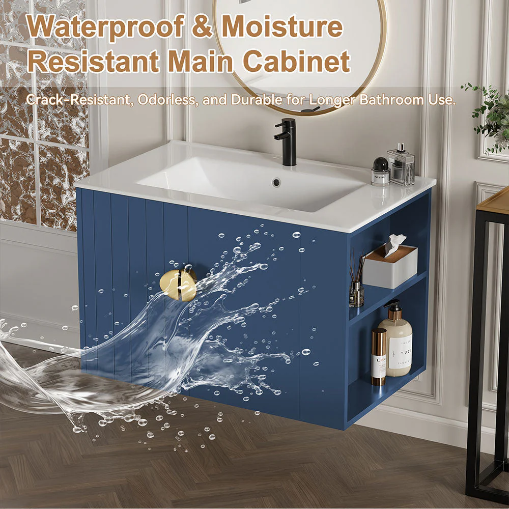 Sigsoul 30 Inch Floating Bathroom Vanity | 3-Hole Sink & Blue Right-Side Open Shelving - Image 4