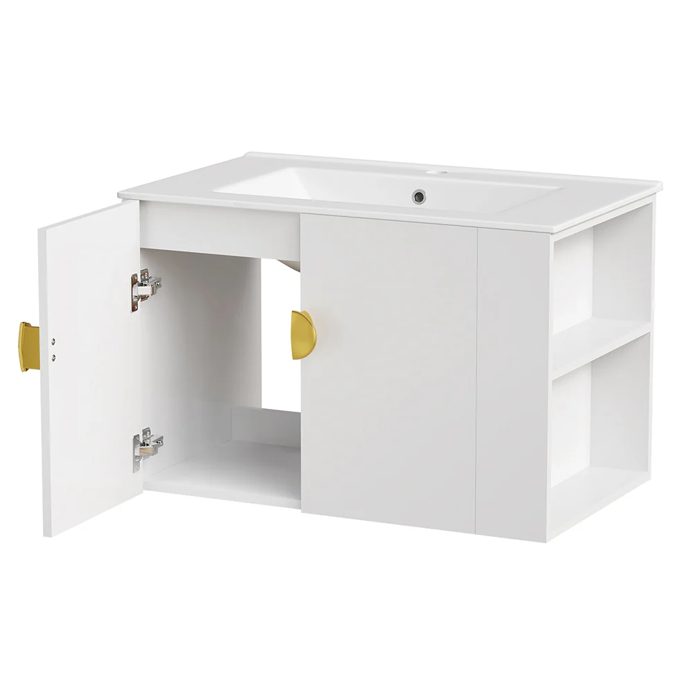 Sigsoul 30 inch Floating Bathroom Vanity | 3-Hole Sink & Right-Side Open Shelving - Image 6