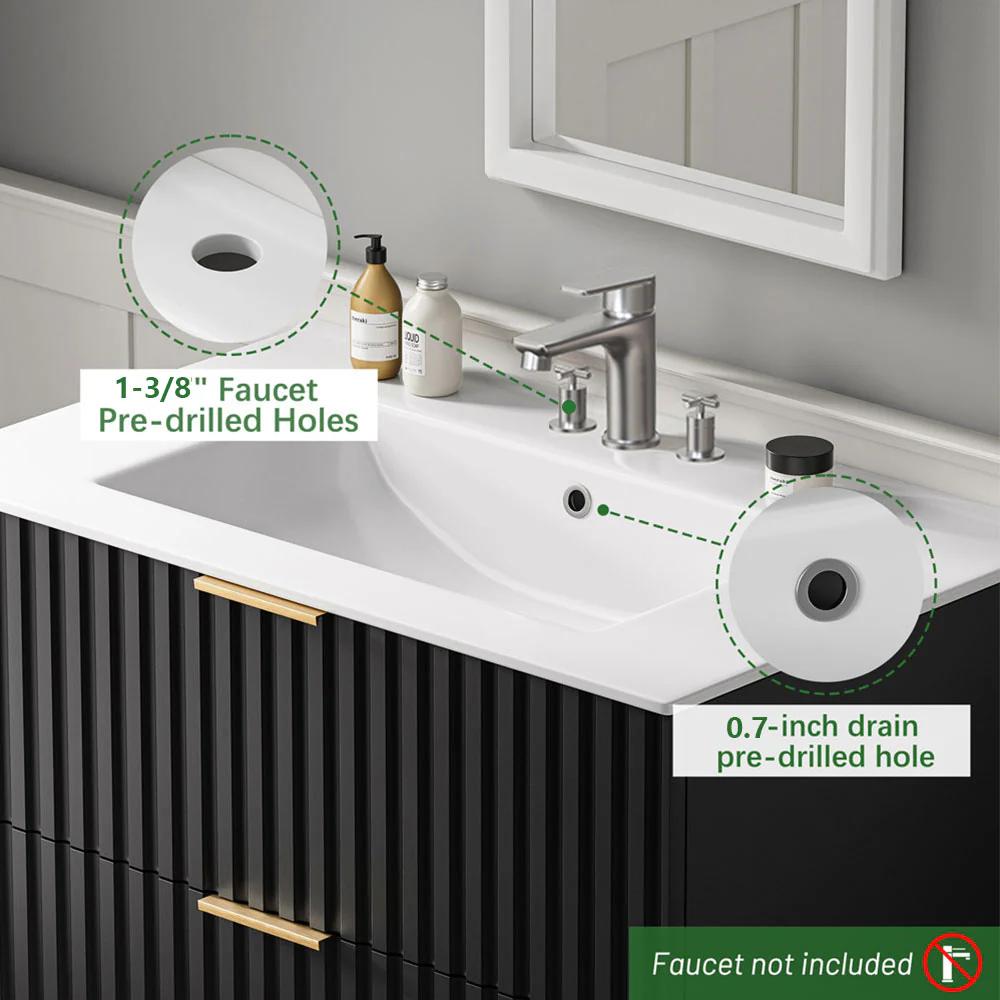 Sigsoul 30 Inch Floating Vanity | Black Modern Line Bathroom Cabinet - Image 4