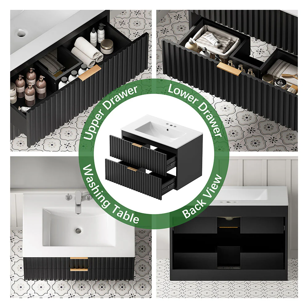 Sigsoul 30 Inch Floating Vanity | Black Modern Line Bathroom Cabinet - Image 5