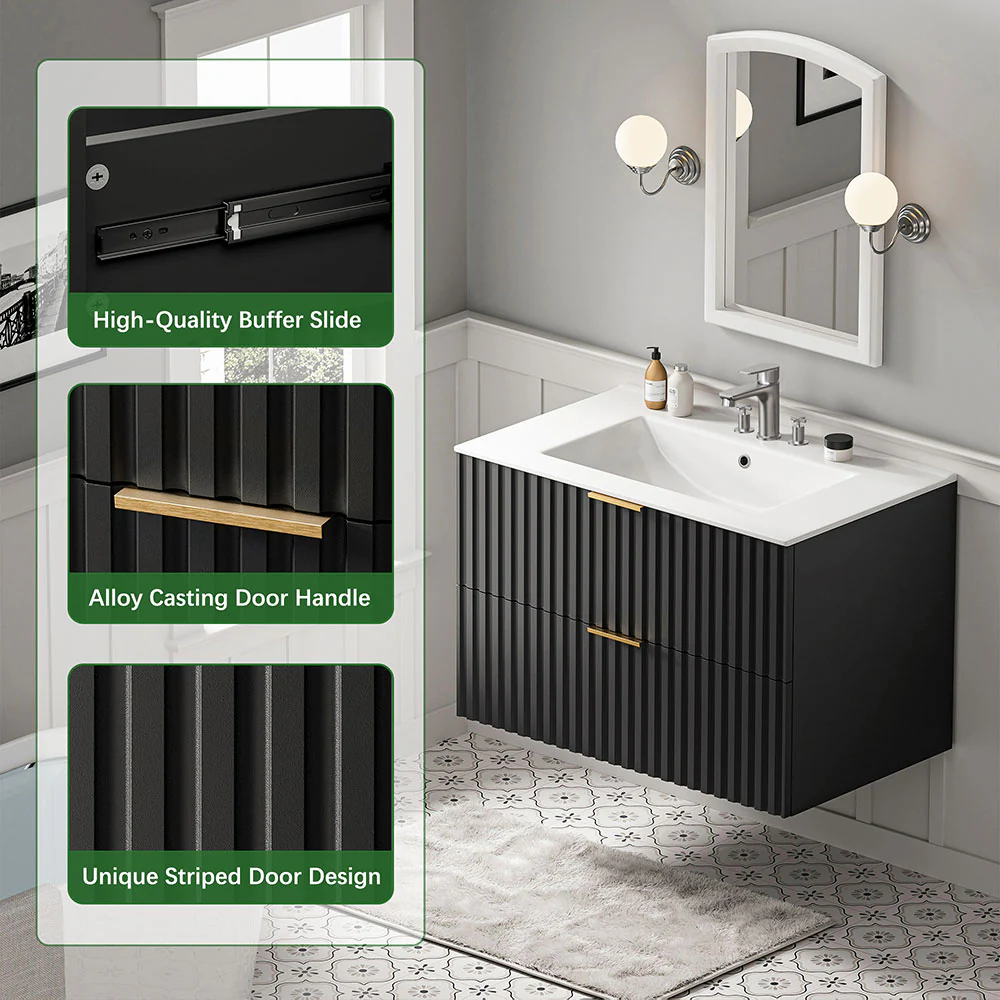 Sigsoul 30 Inch Floating Vanity | Black Modern Line Bathroom Cabinet - Image 6