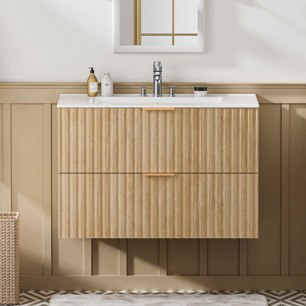 Sigsoul 30 Inch Floating Vanity | Oak Modern Line Bathroom Cabinet - Image 3
