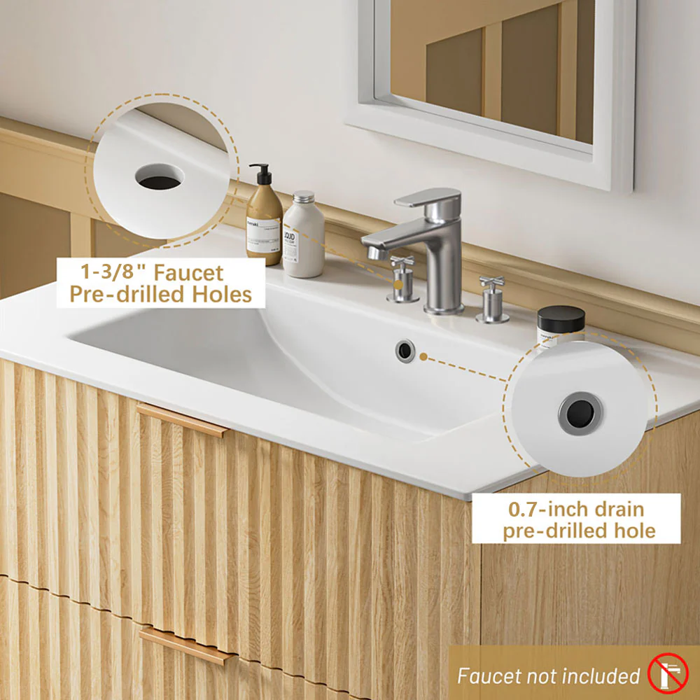Sigsoul 30 Inch Floating Vanity | Oak Modern Line Bathroom Cabinet - Image 4