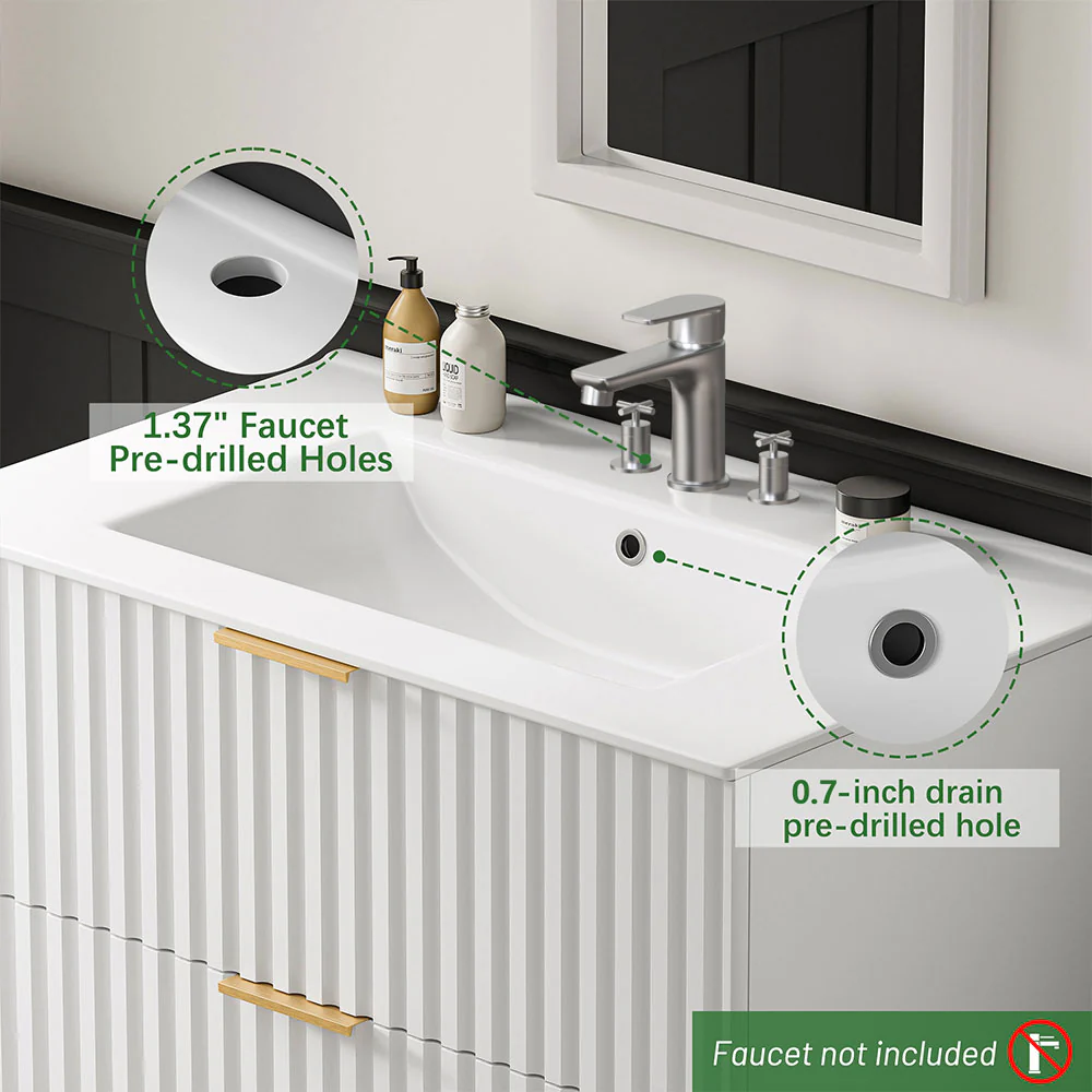 Sigsoul 30 Inch Floating Vanity | White Modern Line Bathroom Cabinet - Image 5