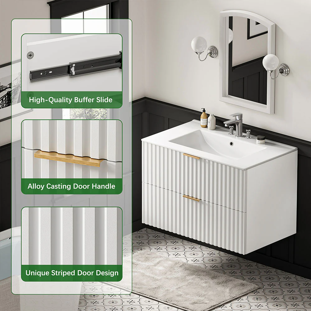 Sigsoul 30 Inch Floating Vanity | White Modern Line Bathroom Cabinet - Image 7