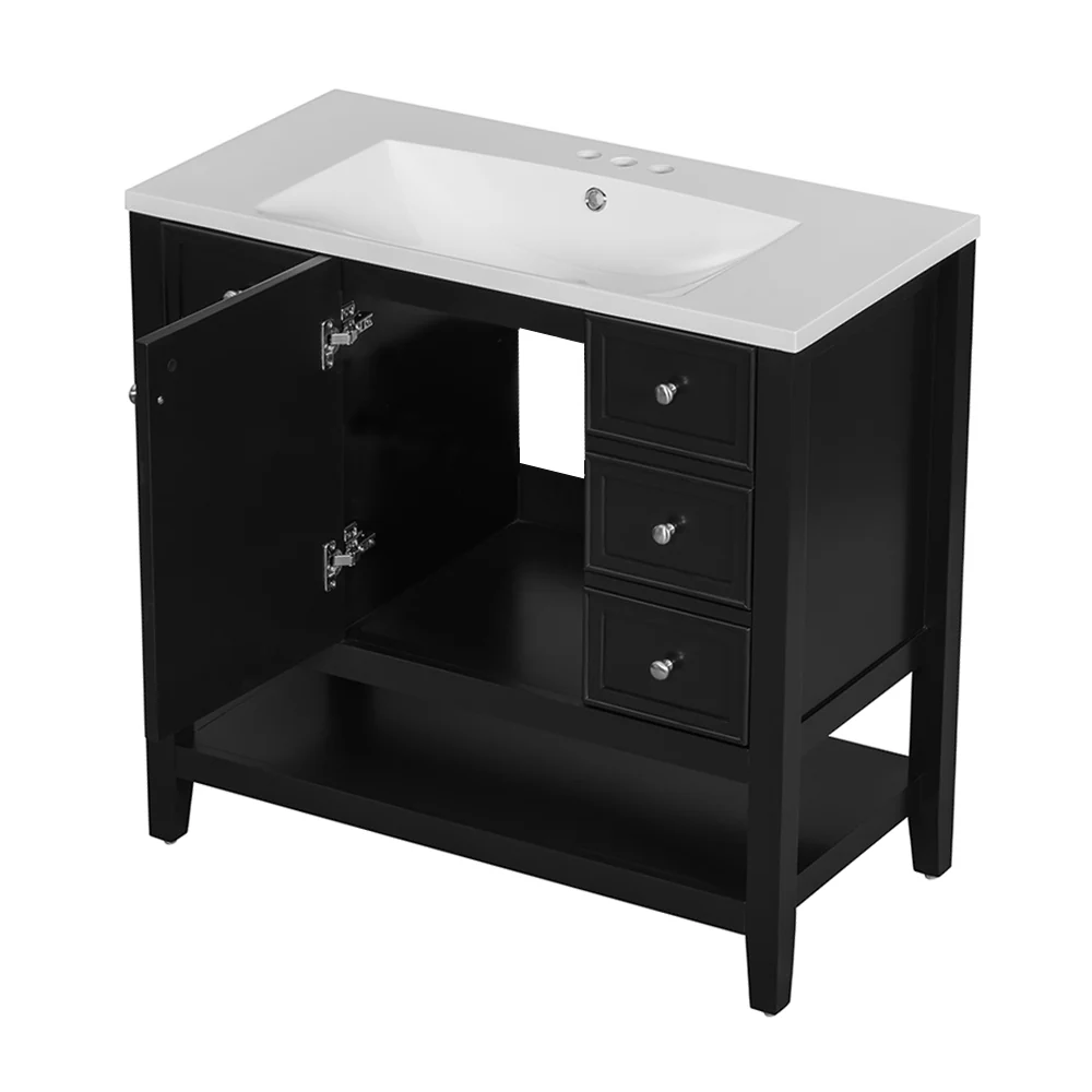 Sigsoul 36 Inch Bathroom Vanity Black | 3 Drawers 1 Door 1 Shelf - Image 4