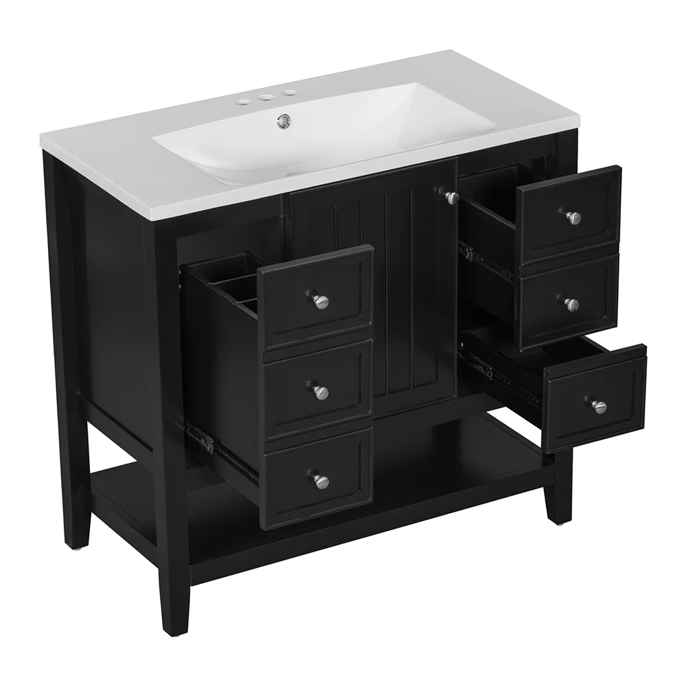 Sigsoul 36 Inch Bathroom Vanity Black | 3 Drawers 1 Door 1 Shelf - Image 6