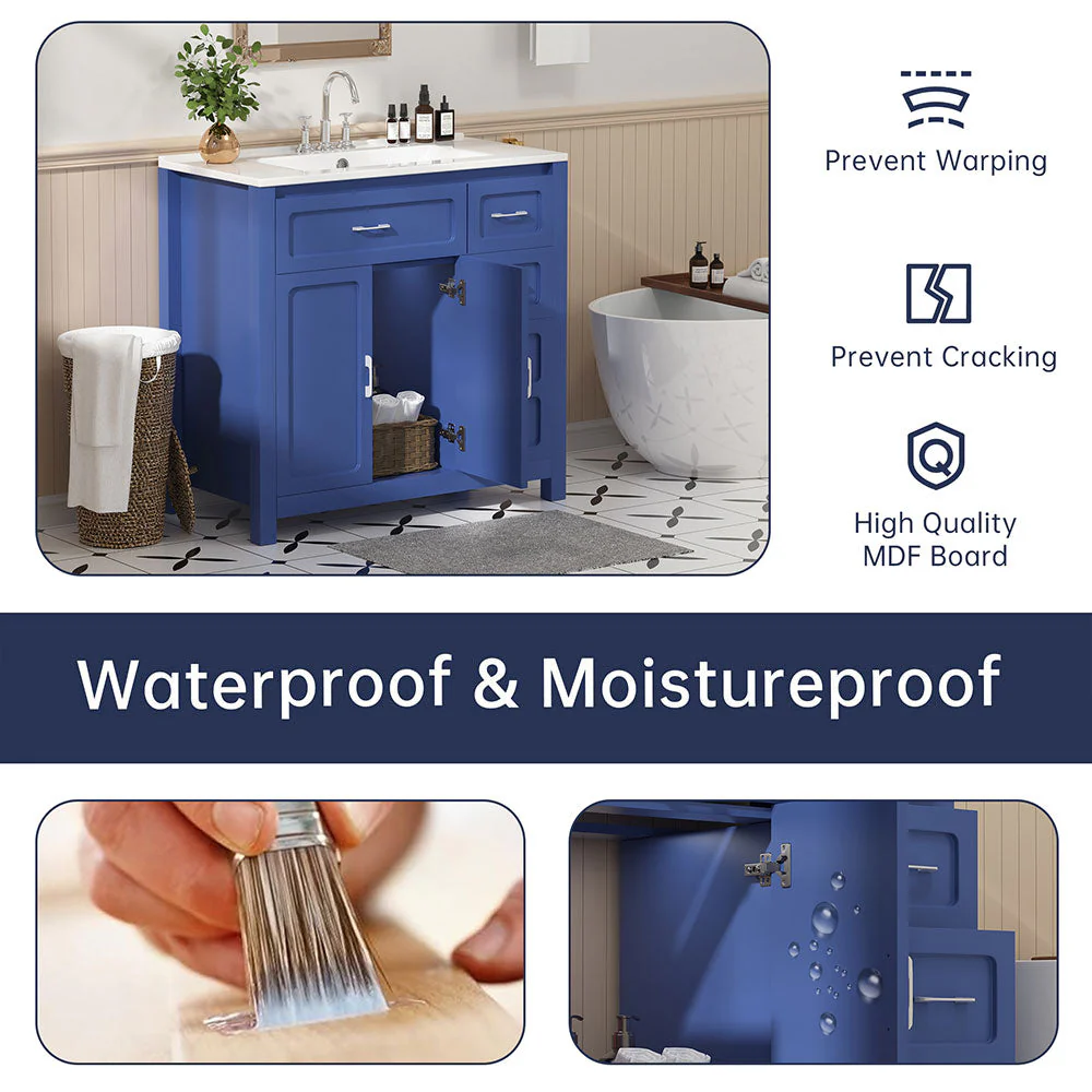 Sigsoul 36 Inch Bathroom Vanity | Blue Freestanding Cabinet with Ceramic Sink - Image 6