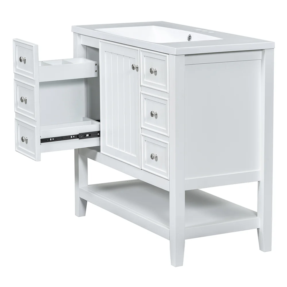 Sigsoul 36 Inch Bathroom Vanity White | 3 Drawers 1 Door 1 Shelf - Image 3