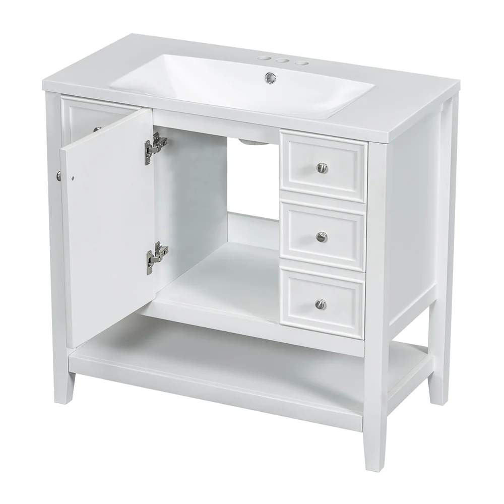 Sigsoul 36 Inch Bathroom Vanity White | 3 Drawers 1 Door 1 Shelf - Image 5