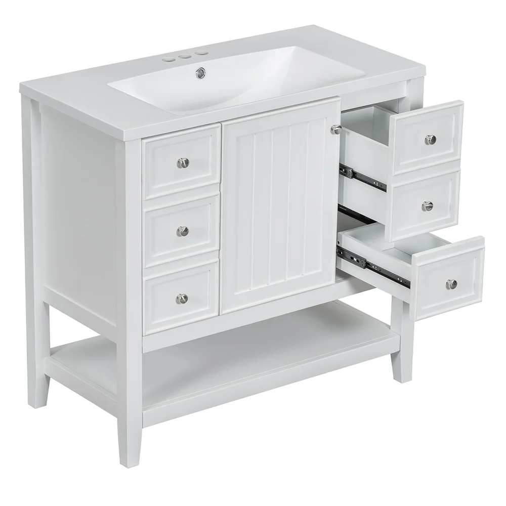 Sigsoul 36 Inch Bathroom Vanity White | 3 Drawers 1 Door 1 Shelf - Image 6