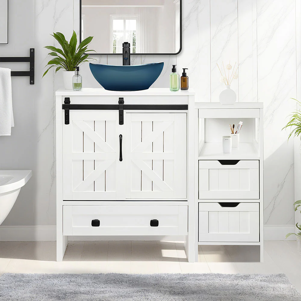 Sigsyl 36 Inch Vessel Sink Vanity | with Side Floor Cabinet, Faucet & Pop-up Drain - Image 11