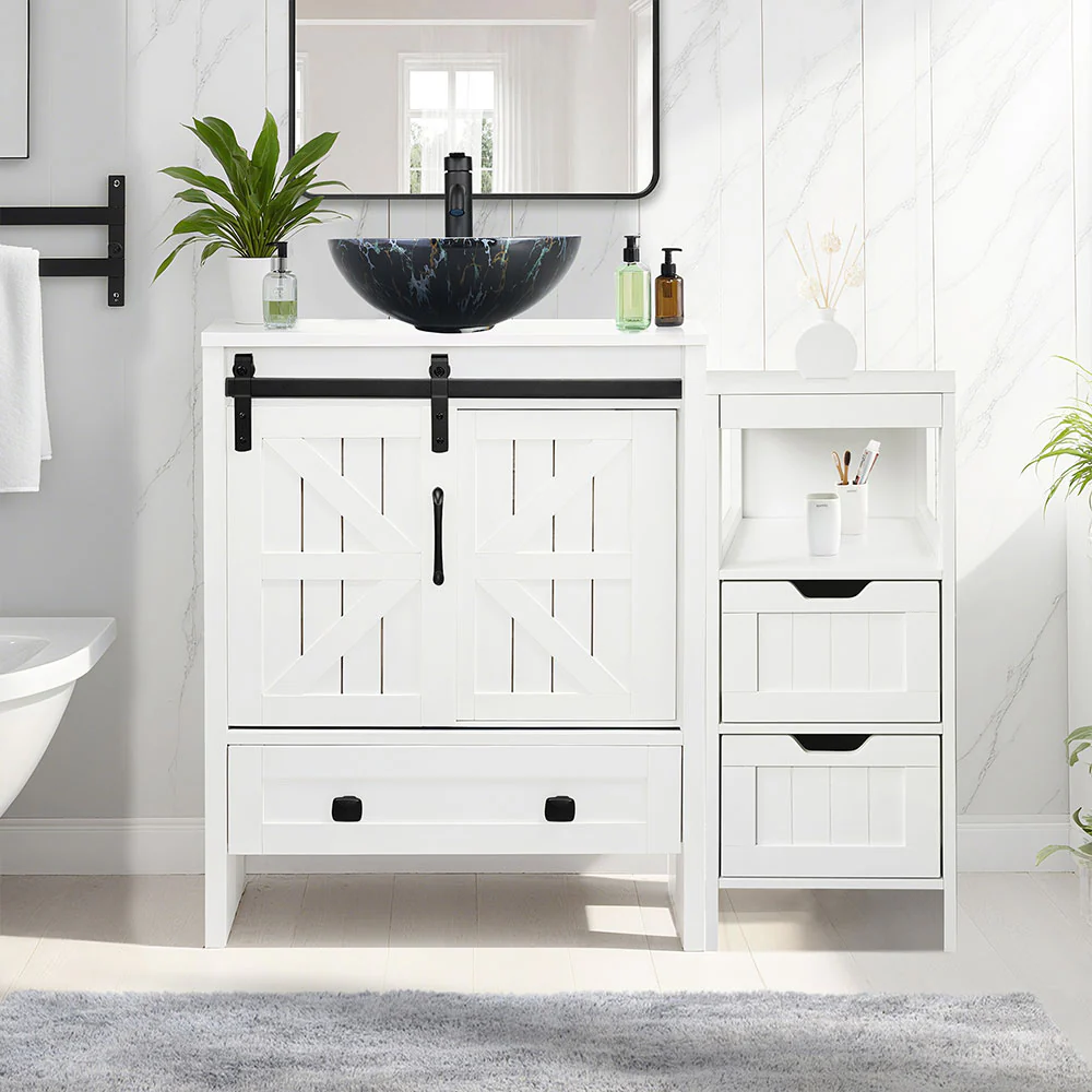 Sigsyl 36 Inch Vessel Sink Vanity | with Side Floor Cabinet, Faucet & Pop-up Drain - Image 15