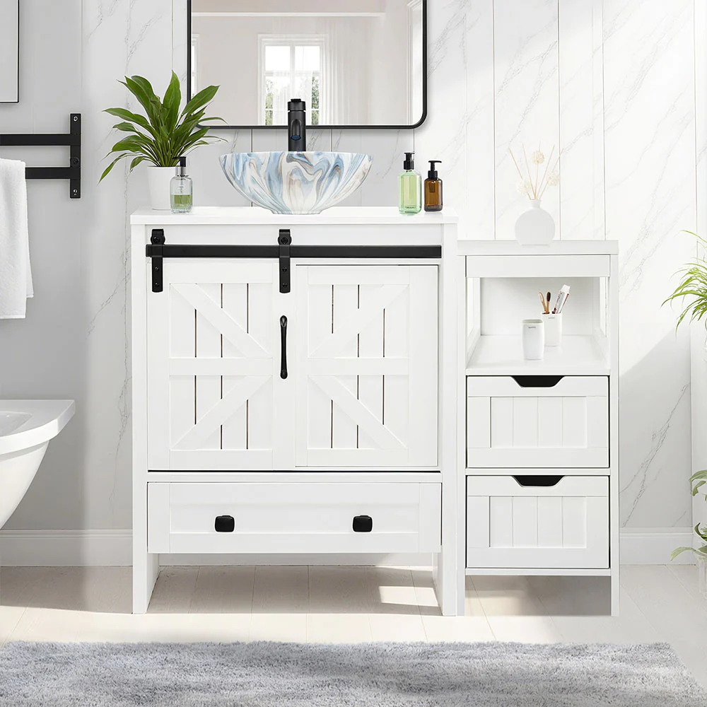 Sigsyl 36 Inch Vessel Sink Vanity | with Side Floor Cabinet, Faucet & Pop-up Drain - Image 17