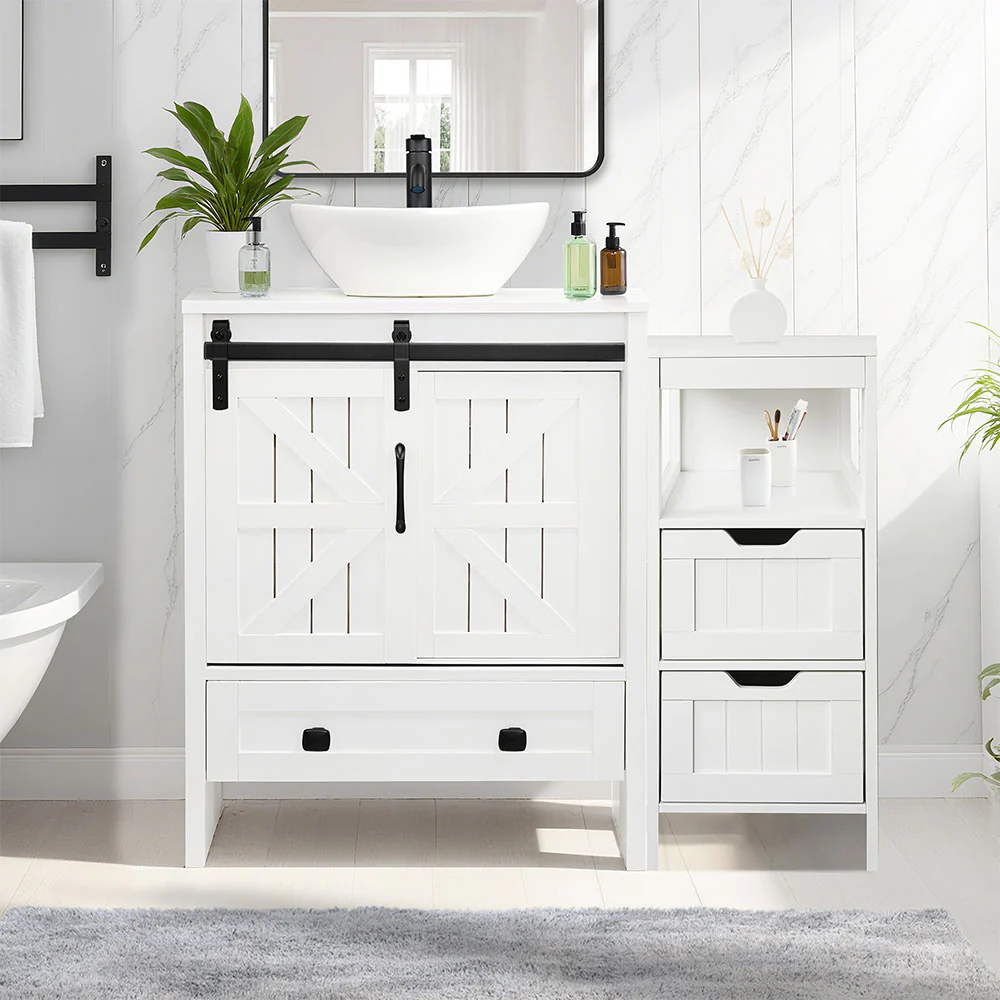 Sigsyl 36 Inch Vessel Sink Vanity | with Side Floor Cabinet, Faucet & Pop-up Drain - Image 21