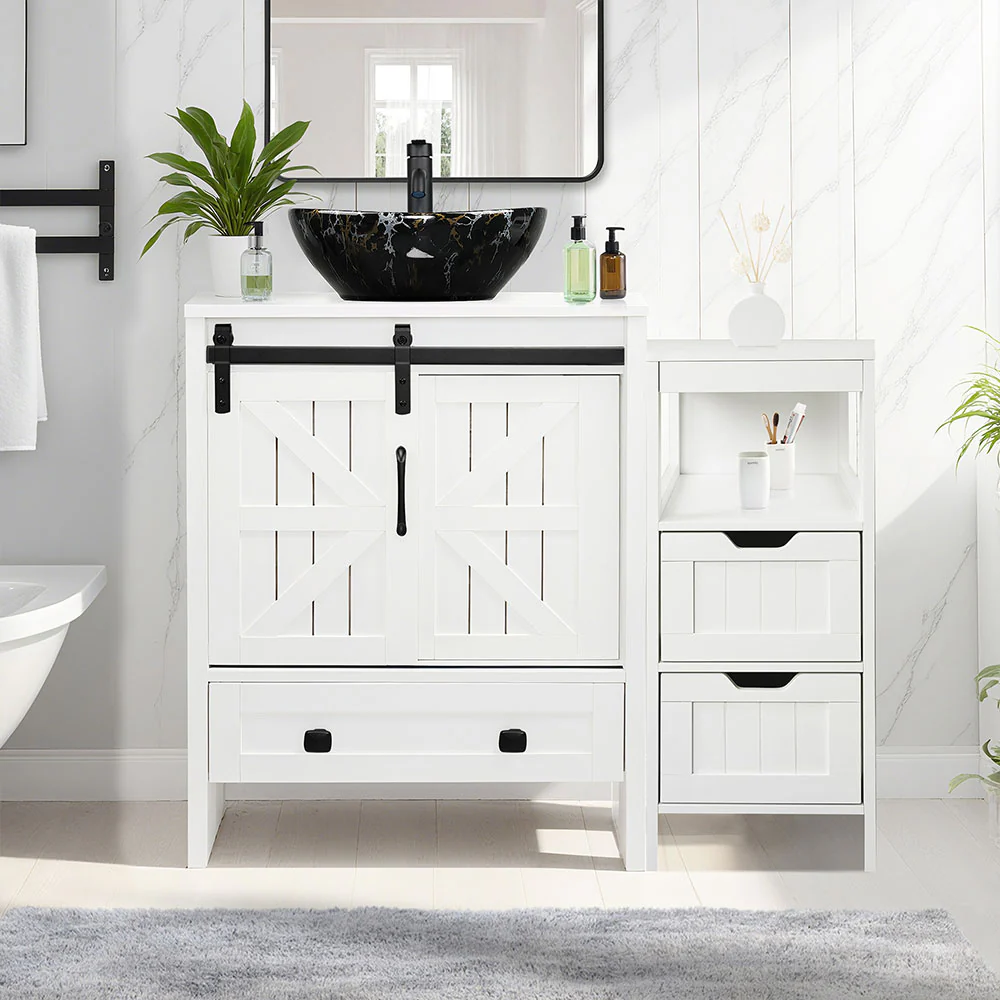 Sigsyl 36 Inch Vessel Sink Vanity | with Side Floor Cabinet, Faucet & Pop-up Drain - Image 7