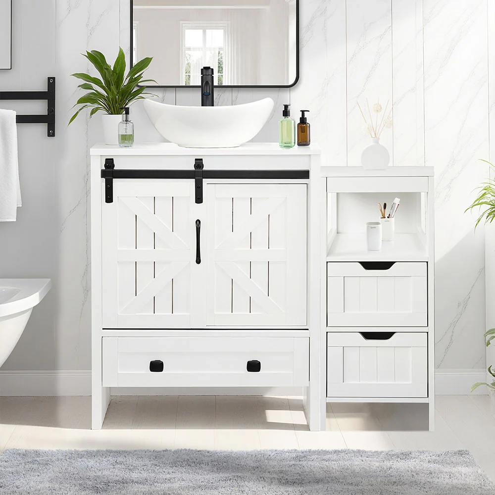 Sigsyl 36 Inch Vessel Sink Vanity | with Side Floor Cabinet, Faucet & Pop-up Drain - Image 9