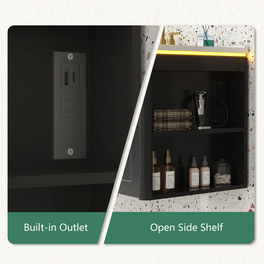 Sigsoul 36 Inch Floating Vanity Black | LED Light & 1 Door 2 Drawers 2 Open Side Shelves - Image 4