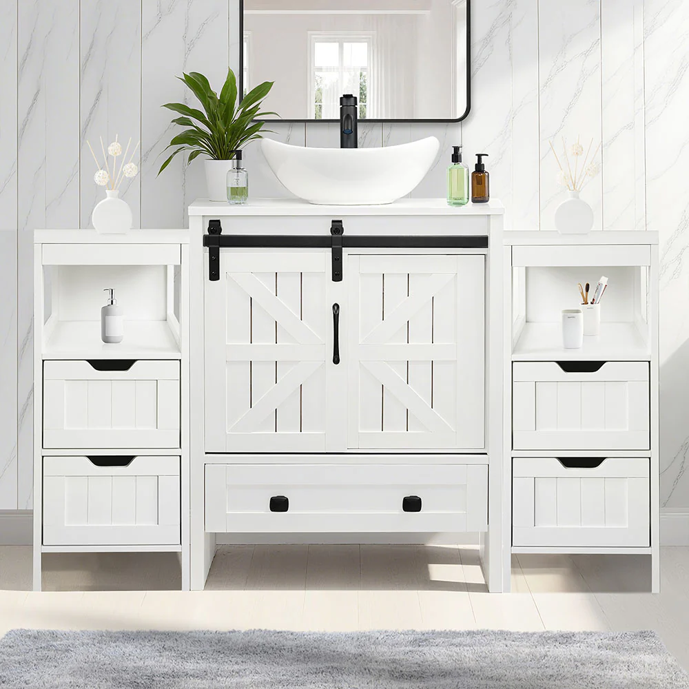 Sigsyl 48 Inch Vessel Sink Vanity | 2 Side Cabinets & Faucet Kit - Image 11