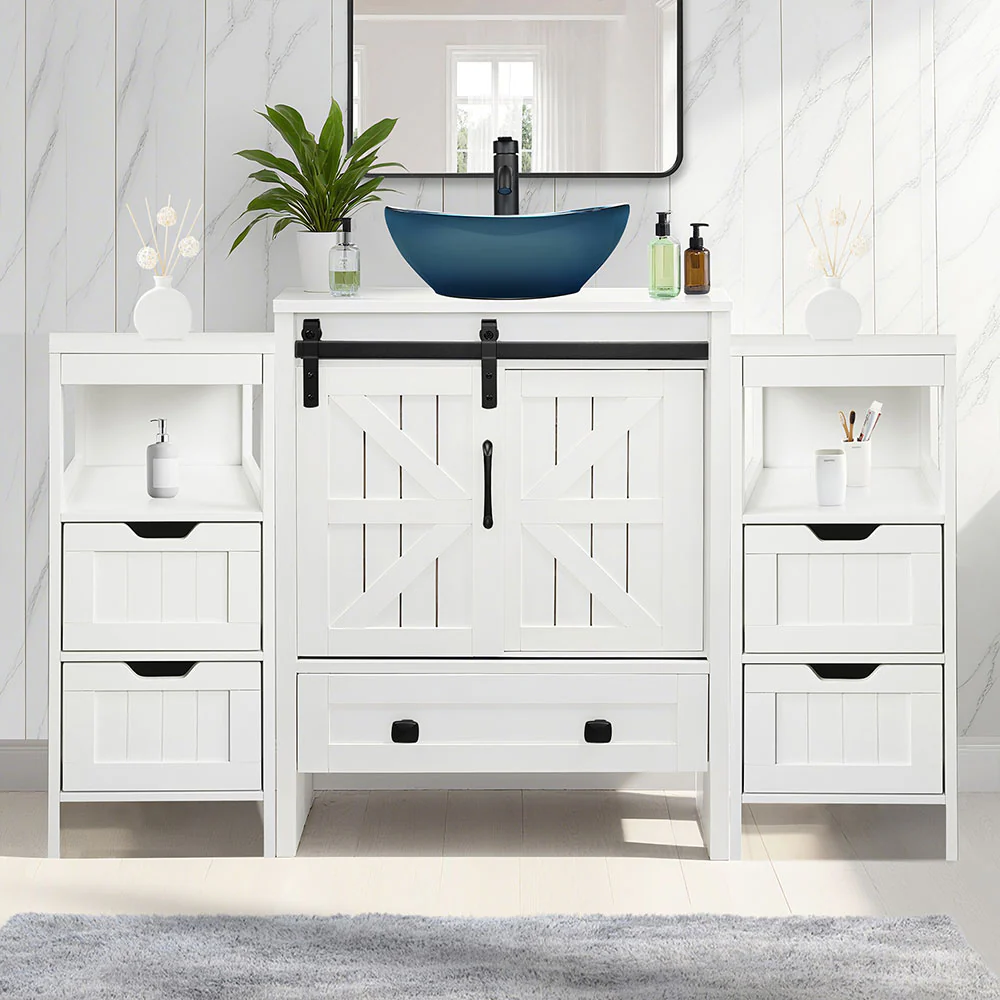 Sigsyl 48 Inch Vessel Sink Vanity | 2 Side Cabinets & Faucet Kit - Image 13