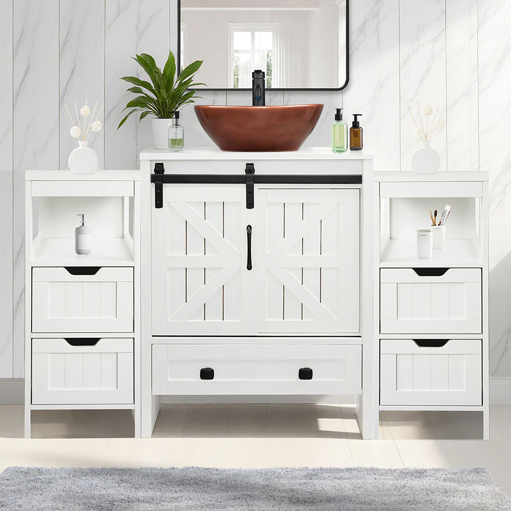 Sigsyl 48 Inch Vessel Sink Vanity | 2 Side Cabinets & Faucet Kit - Image 15