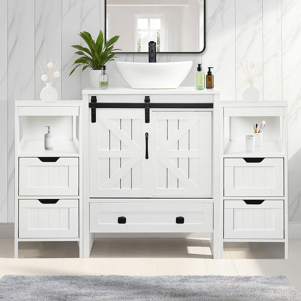 Sigsyl 48 Inch Vessel Sink Vanity | 2 Side Cabinets & Faucet Kit - Image 21