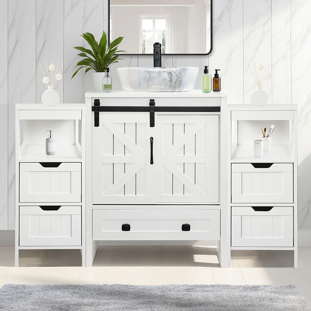 Sigsyl 48 Inch Vessel Sink Vanity | 2 Side Cabinets & Faucet Kit - Image 5