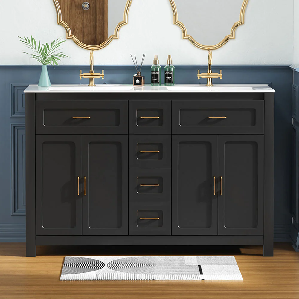 Sigsoul 48 Inch Double Sink Vanity Black | 2 Tip-out Trays 2 Drawers 4 Doors - Image 4