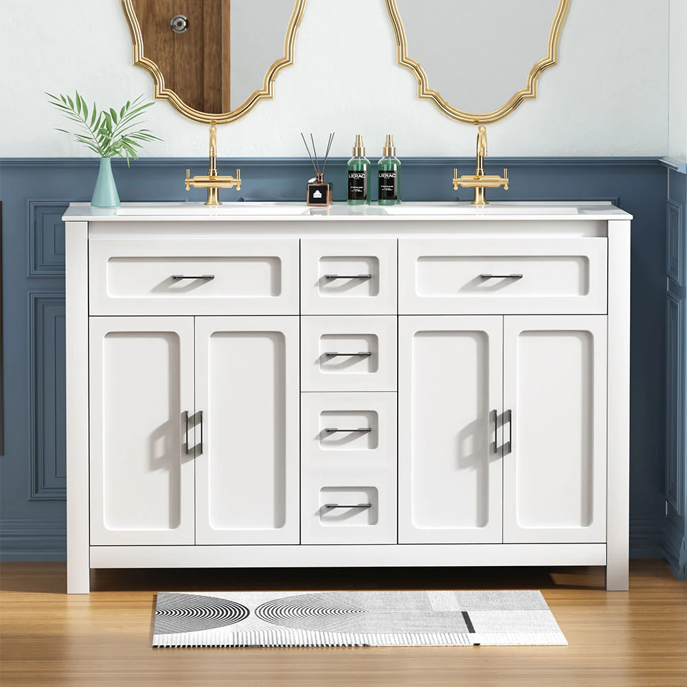 Sigsoul 48 Inch Double Sink Vanity White | 2 Tip-out Trays 2 Drawers 4 Doors - Image 4