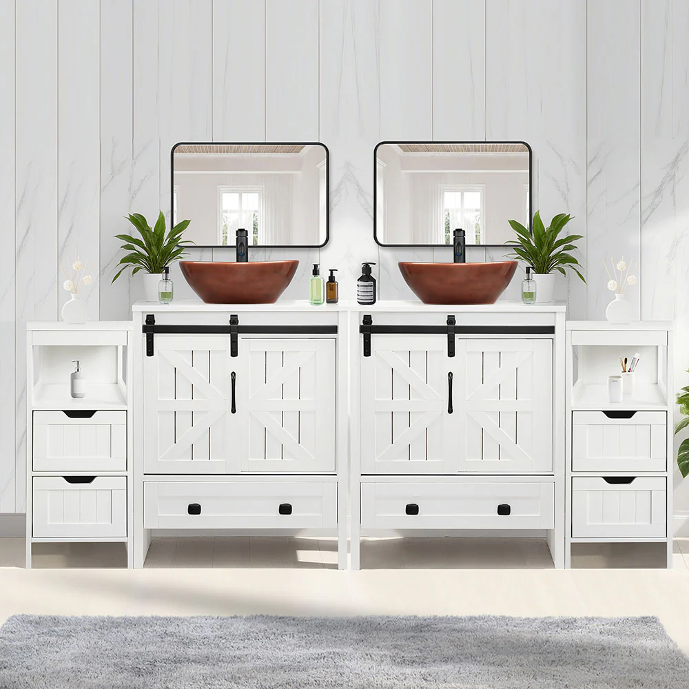 Sigsyl 72 Inch Double Vessel Sink Vanity | with 2 Side Floor Cabinets & Faucets - Image 11