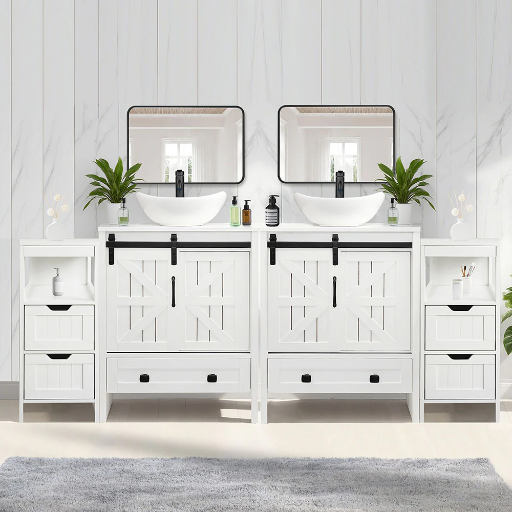 Sigsyl 72 Inch Double Vessel Sink Vanity | with 2 Side Floor Cabinets & Faucets - Image 13