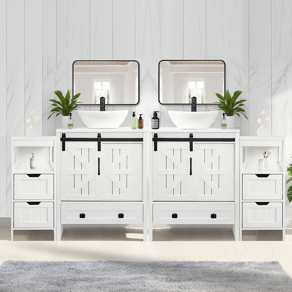 Sigsyl 72 Inch Double Vessel Sink Vanity | with 2 Side Floor Cabinets & Faucets - Image 15