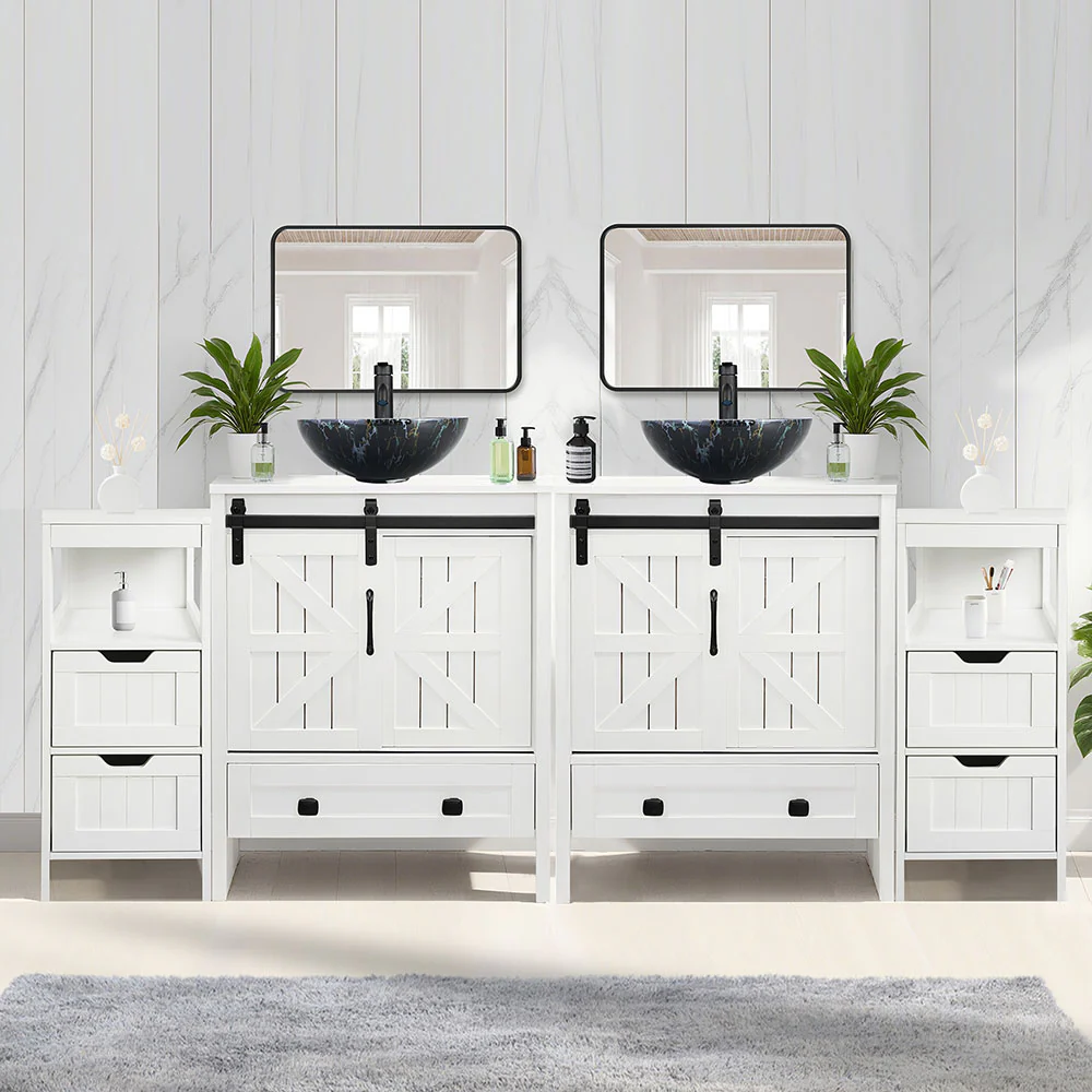 Sigsyl 72 Inch Double Vessel Sink Vanity | with 2 Side Floor Cabinets & Faucets - Image 17