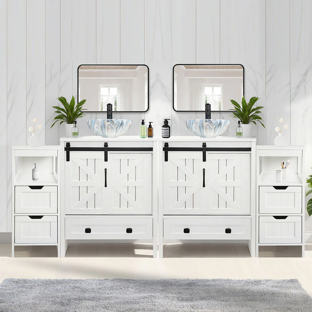 Sigsyl 72 Inch Double Vessel Sink Vanity | with 2 Side Floor Cabinets & Faucets - Image 19