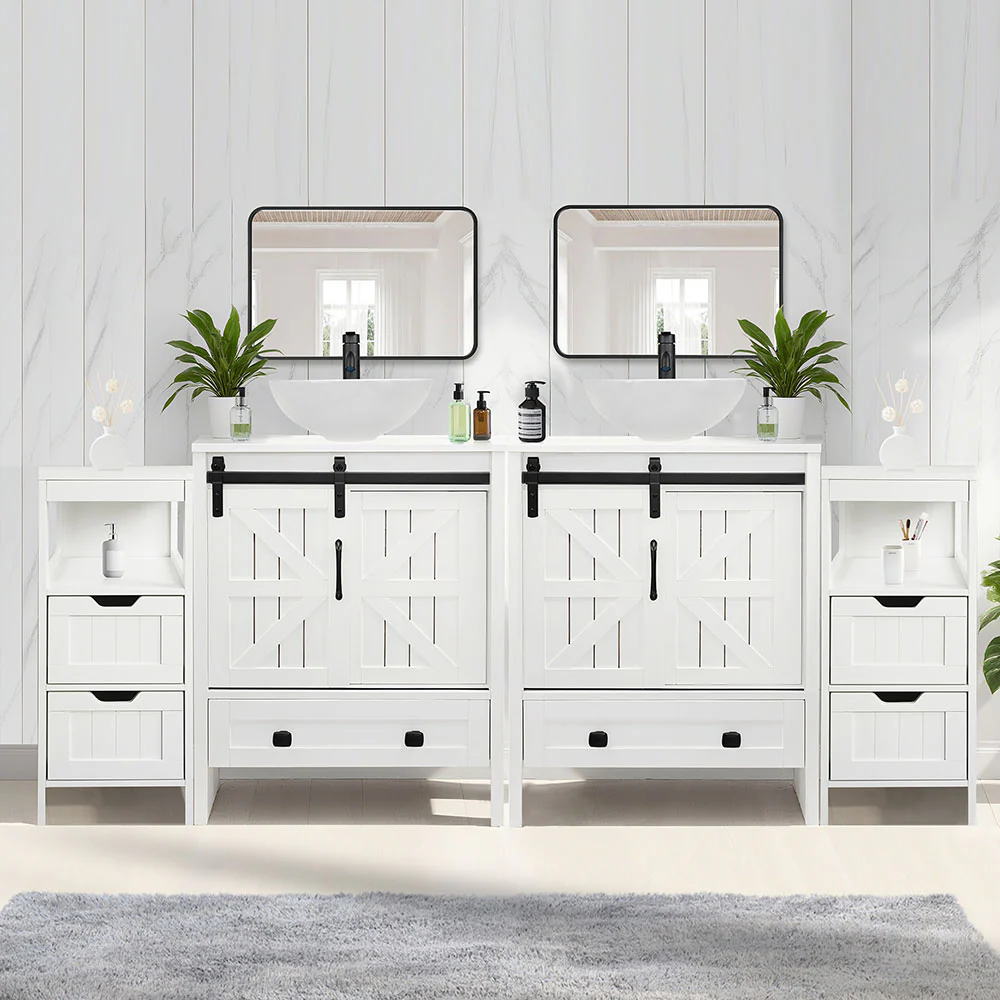 Sigsyl 72 Inch Double Vessel Sink Vanity | with 2 Side Floor Cabinets & Faucets - Image 21