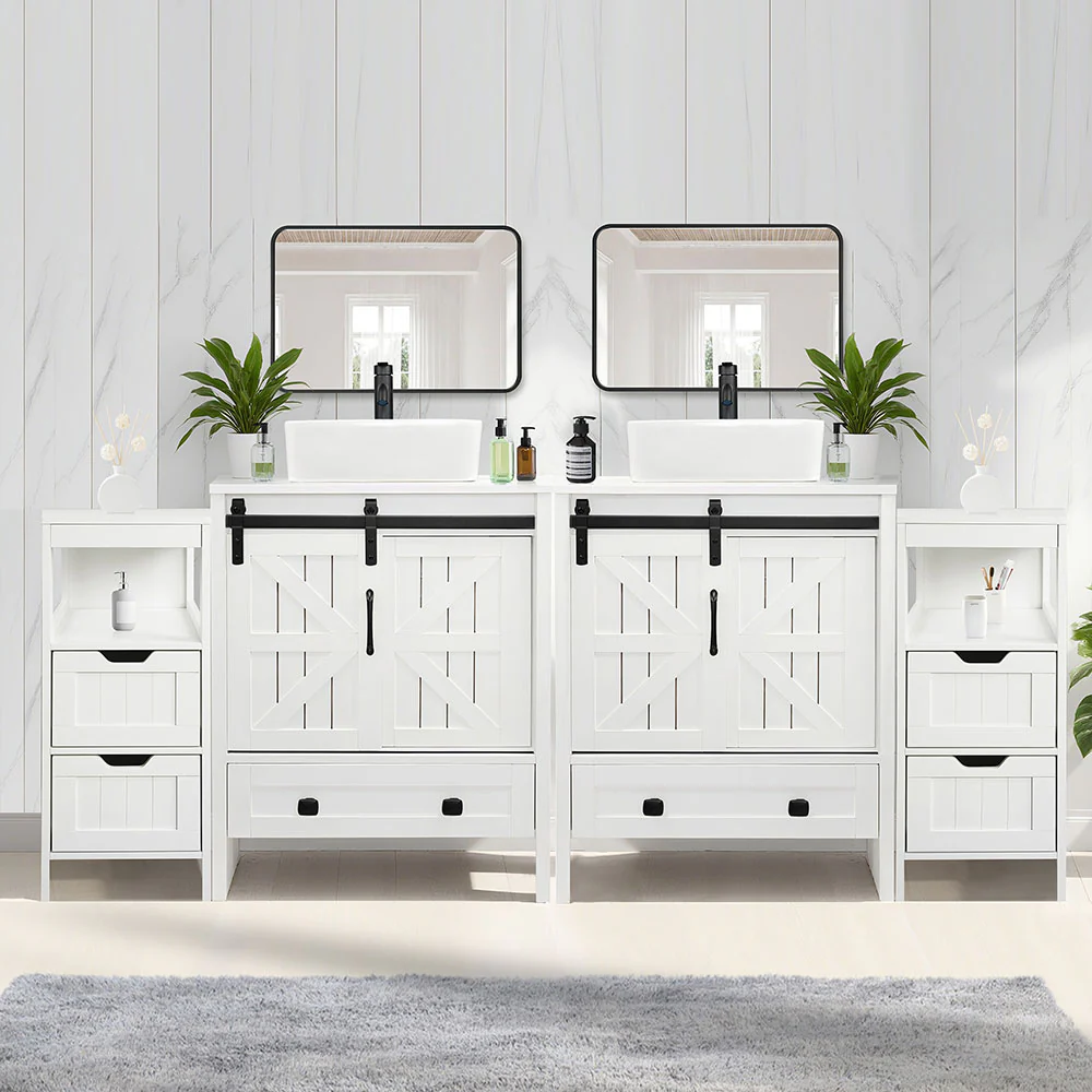 Sigsyl 72 Inch Double Vessel Sink Vanity | with 2 Side Floor Cabinets & Faucets - Image 5