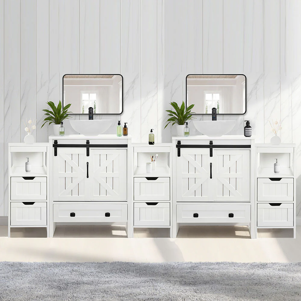 Sigsyl 84 inch Double Vessel Sink Vanity | with 3 Side Storage Cabinets & Faucet Kits - Image 15