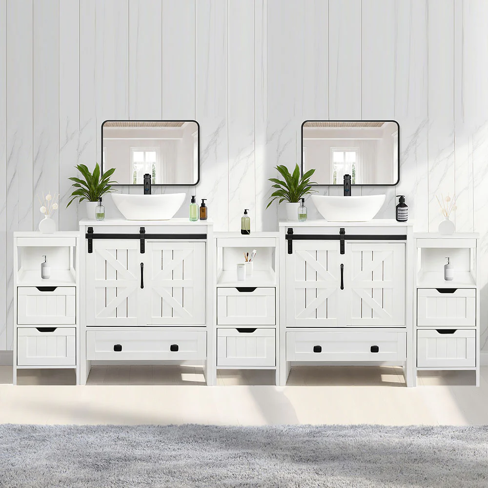 Sigsyl 84 inch Double Vessel Sink Vanity | with 3 Side Storage Cabinets & Faucet Kits - Image 17